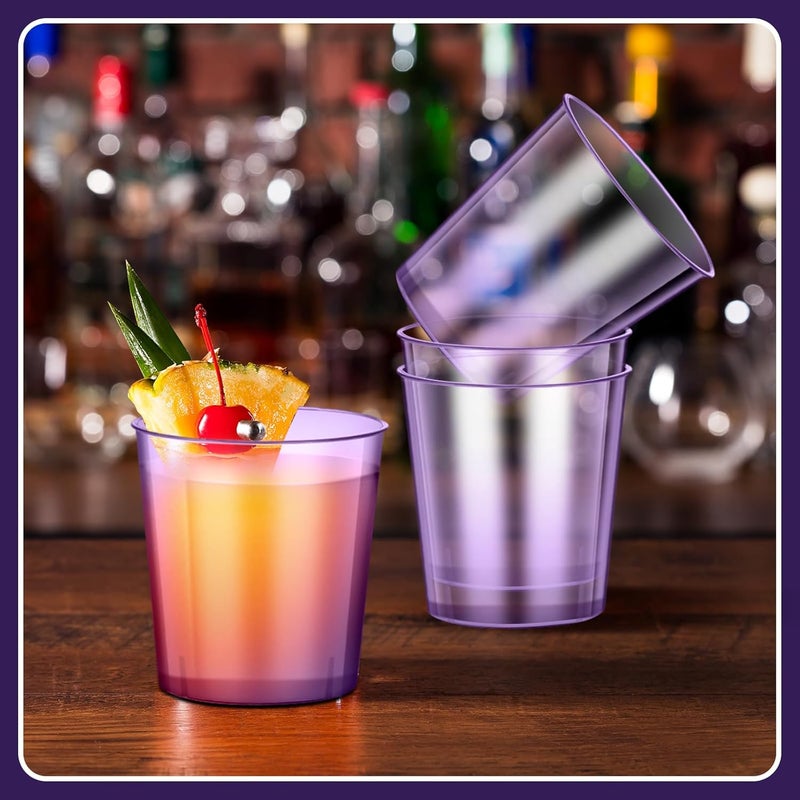 Tioncy 100 Pcs Neon Plastic Shot Glasses 1 oz disposable shot glasses colored Mini Party Drinking Cups for Cocktail Whiskey Wine Birthday Christmas New Year Party(Purple) - Image 4